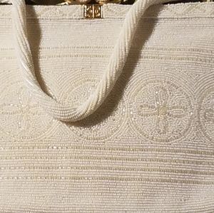 1950's White beaded wedding handbag